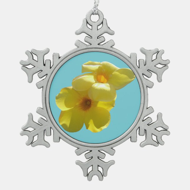 Golden Trumpet Flowers I Snowflake Pewter Christmas Ornament (Front)
