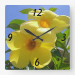 Golden Trumpet Flowers I Square Wall Clock