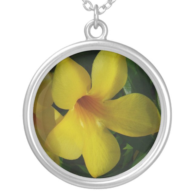 Golden Trumpet Flowers II Tropical Silver Plated Necklace (Front)