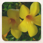 Golden Trumpet Flowers II Tropical Square Paper Coaster