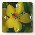 Golden Trumpet Flowers II Tropical Square Wall Clock