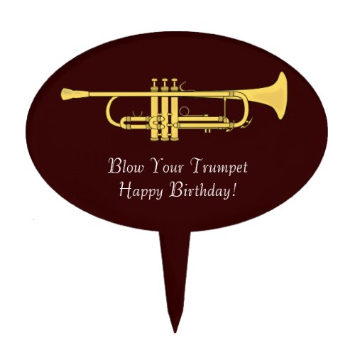 Golden Trumpet Music Birthday Blow Your Own Cake Topper
