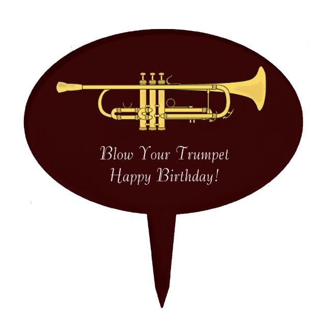 Golden Trumpet Music Birthday Blow Your Own Cake Topper (Front)