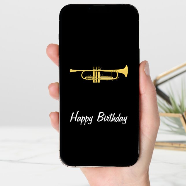 Golden Trumpet Music Theme Birthday Card (Front Digital)