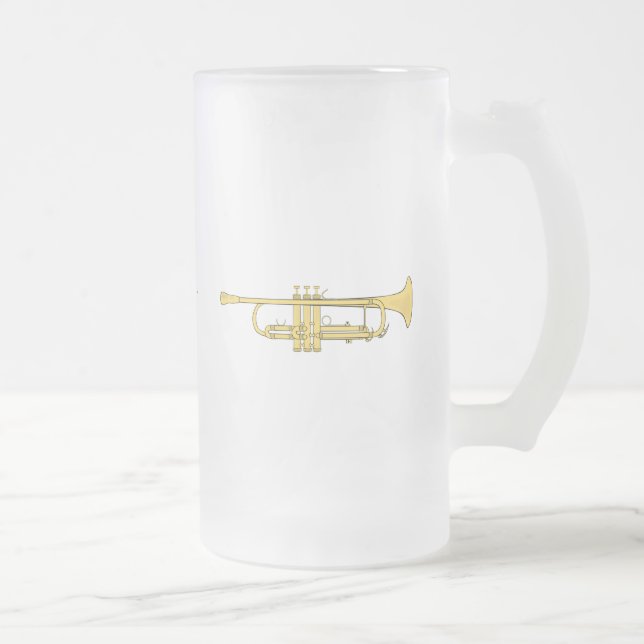 Golden Trumpet Music Theme Frosted Glass Beer Mug (Right)