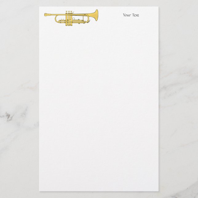 Golden Trumpet Music Theme Stationery (Front)