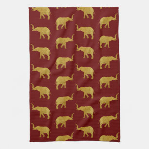 Golden Trumpeting Elephants Towel