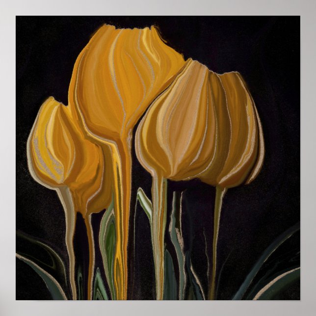 Golden Tulip Trio on Black Poster (Front)
