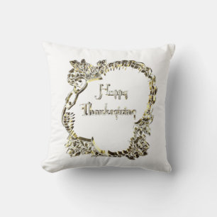 Golden Turkey Happy Thanksgiving Typography Throw Pillow