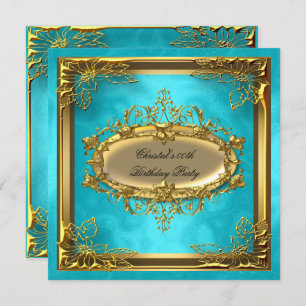 Golden Turquoise Elite Elegant Birthday Party Invitation