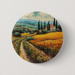 Golden Tuscany Wildflower Countryside Landscape Button