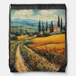 Golden Tuscany Wildflower Countryside Landscape Drawstring Bag