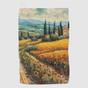 Golden Tuscany Wildflower Countryside Landscape Golf Towel