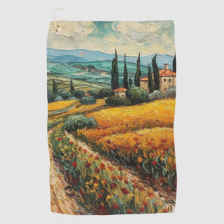 Golden Tuscany Wildflower Countryside Landscape Golf Towel