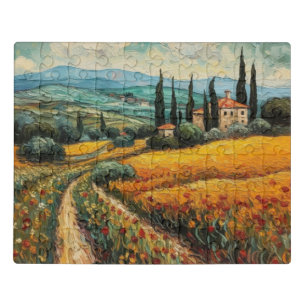 Golden Tuscany Wildflower Countryside Landscape Jigsaw Puzzle