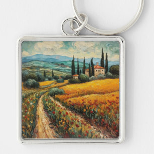 Golden Tuscany Wildflower Countryside Landscape Keychain