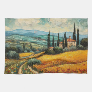 Golden Tuscany Wildflower Countryside Landscape Kitchen Towel