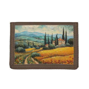 Golden Tuscany Wildflower Countryside Landscape Tri-fold Wallet