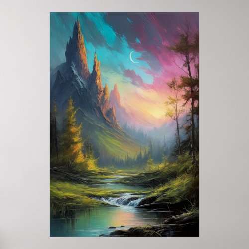 Golden Twilight Enchanting Evening Along River Poster