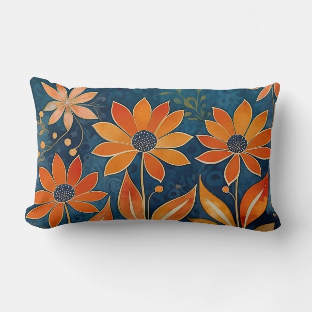 Golden Twilight Floral Lumbar Pillow (Front)