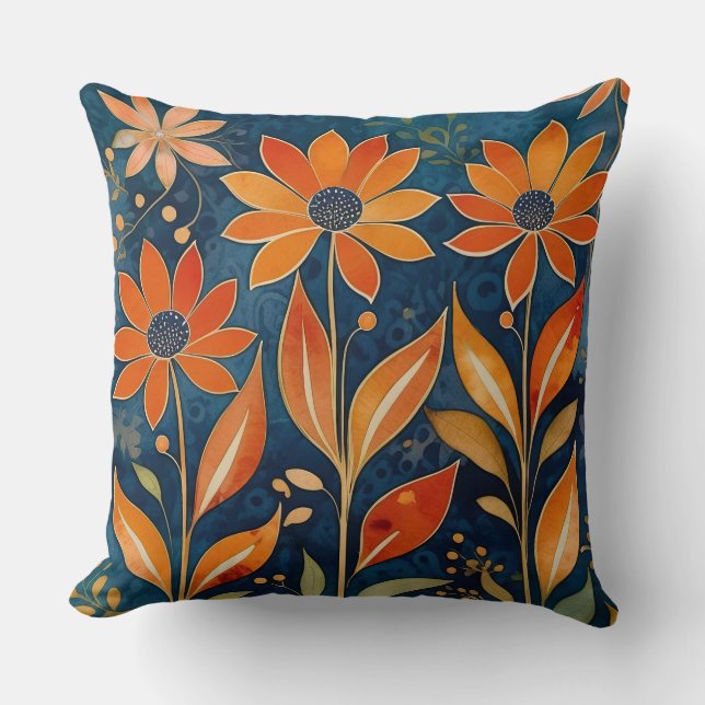 Golden Twilight Floral Throw Pillow (Front)