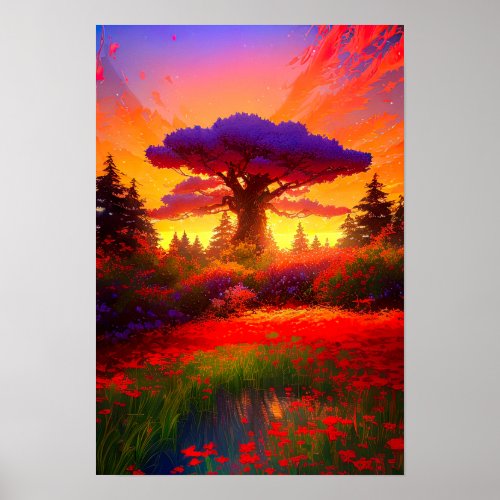 Golden Twilight Majestic Tree Poster