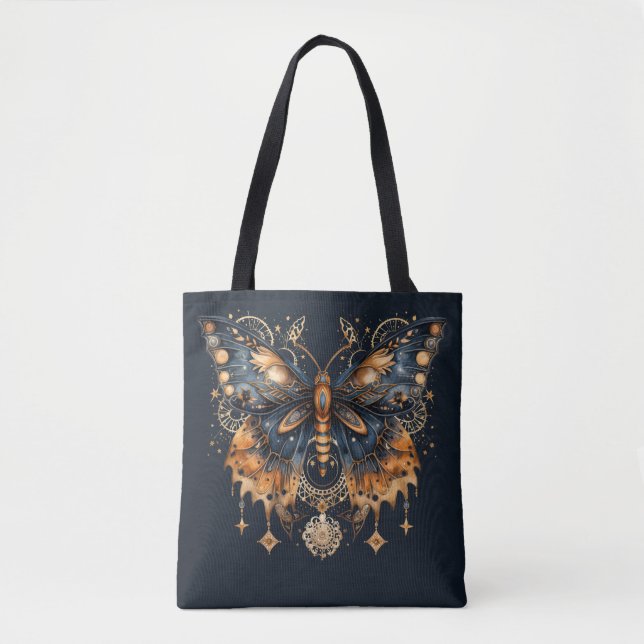 Golden Twilight Moth - Celestial Gothic Art Tote Bag (Front)