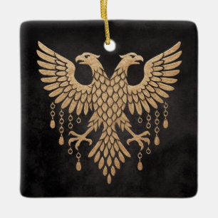 Golden Twin Raven Norse Mythology Black Ceramic Ornament