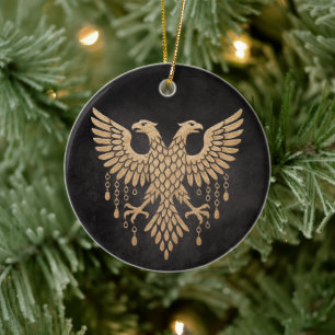 Golden Twin Raven Norse Mythology Black Ceramic Ornament