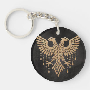 Golden Twin Raven Norse Mythology Black Keychain