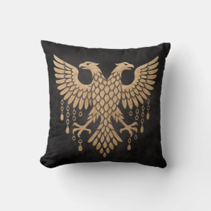 Golden Twin Raven Norse Mythology Black Throw Pillow