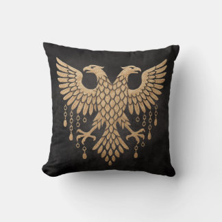 Golden Twin Raven Norse Mythology Black Throw Pillow