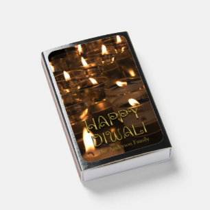 Golden Typography Candles Lights Happy Diwali Matchboxes