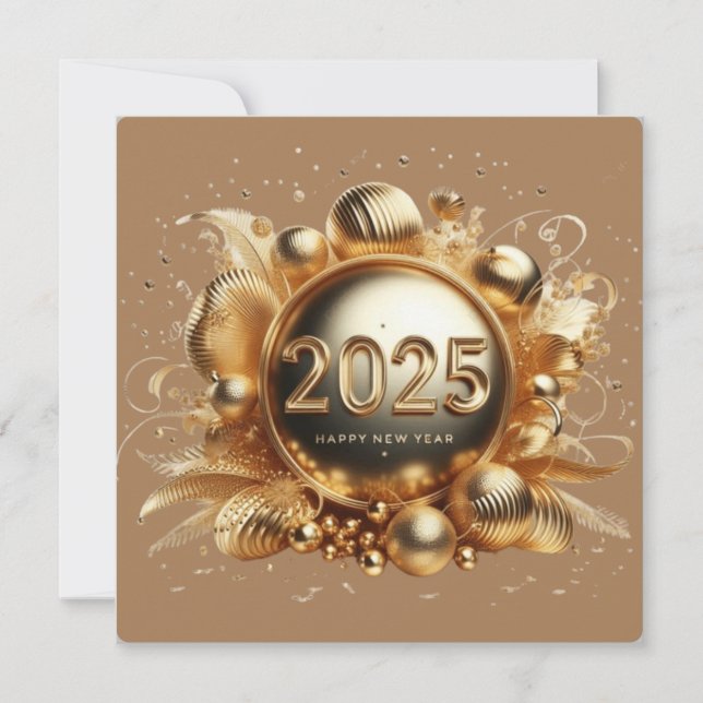 Golden typography happy new year 2025 flat holiday card (Front)