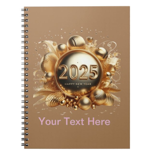 Golden typography happy new year 2025 notebook (Front)