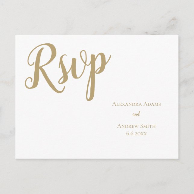 Golden typography wedding rsvp postcards (Front)