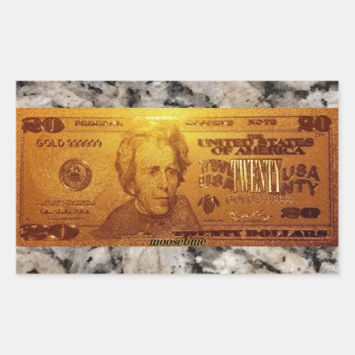 Golden US Twenty Dollar Bill Front Rectangular Sticker