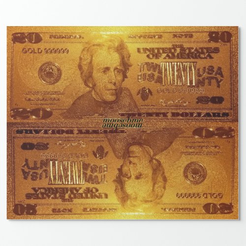 Golden US Twenty Dollar Bill Reflection Wrapping Paper