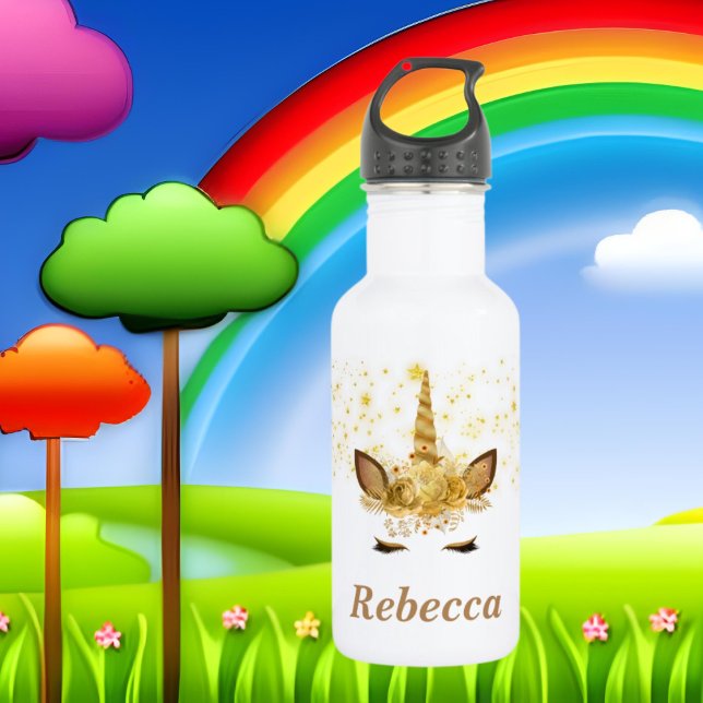 Golden unicorn add name water bottle (Creator Uploaded)