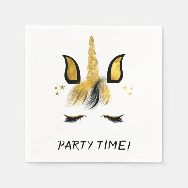Golden Unicorn Customizable Party Time Napkins (Front)
