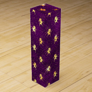 Golden Unicorn Grid Pattern on Deep Purple Wine Box