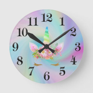 Golden Unicorn Rainbow Clock