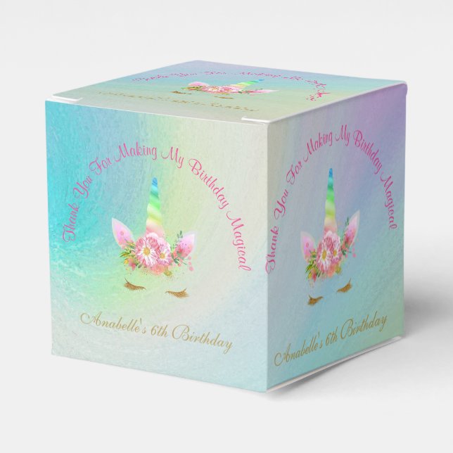 Golden Unicorn Rainbow Thank You Cupcake Box (Front Side)