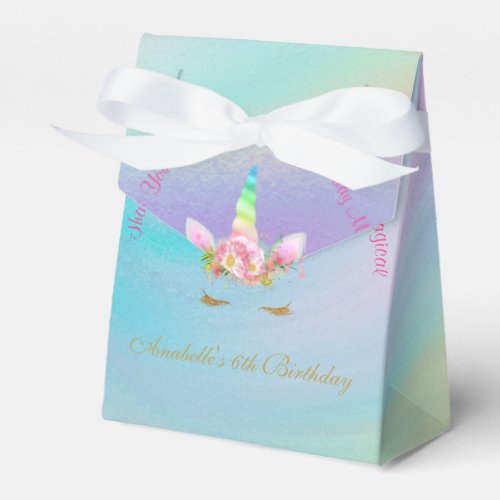 Golden Unicorn Rainbow Thank You Tent With Ribbon Favor Boxes