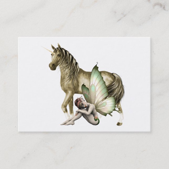 Golden Unicorn & Shy Fairy Mini Print Business Card (Front)