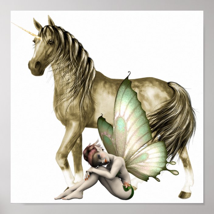golden unicorn shy fairy print zazzlecom
