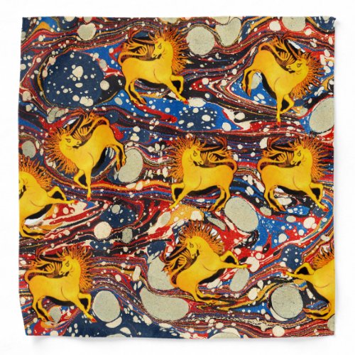 GOLDEN UNICORNS RED BLUE MARBLED EFFECTS CIRCLES BANDANA