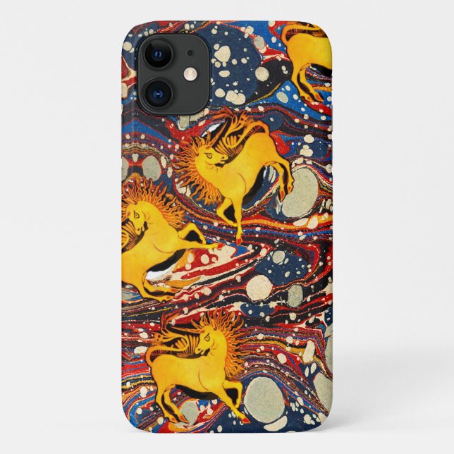 GOLDEN UNICORNS ,RED BLUE MARBLED EFFECTS ,CIRCLES Case-Mate iPhone CASE (Back)
