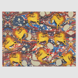 GOLDEN UNICORNS ,RED BLUE MARBLED EFFECTS ,CIRCLES TISSUE PAPER