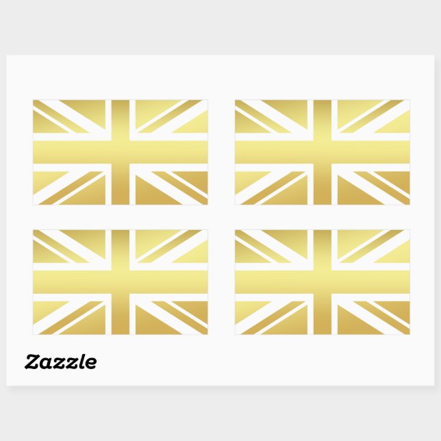 Golden Union Jack British Flag Rectangular Sticker (Sheet)